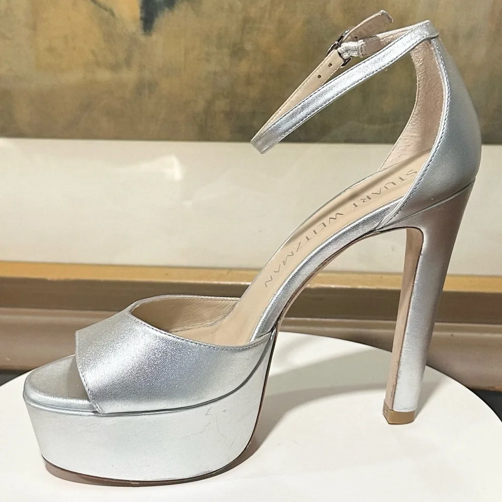 🌹STUART WEITZMAN🌹 Disco Platform Sandal In Silver Size: 9